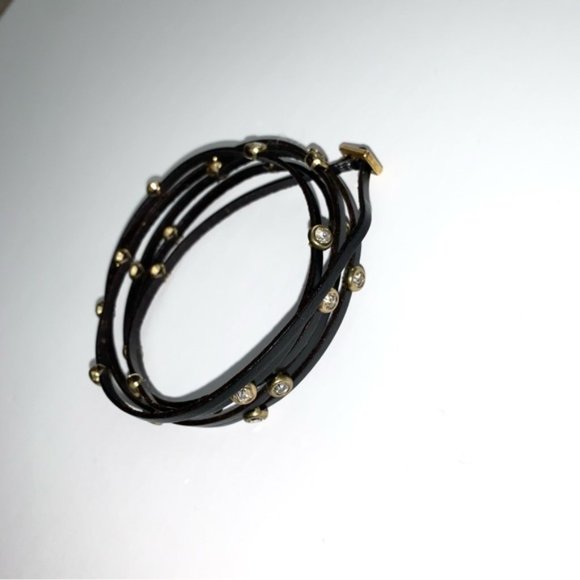 Women's Wrap Bracelet Faux Leather Adjustable Rhinestone Black - Picture 10 of 15